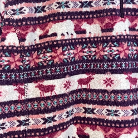 Lands' End 1/4 Zip Fleece Fair Isle Pullover Sweatshirt Size 3X Mock Neck Pink - Picture 7 of 12